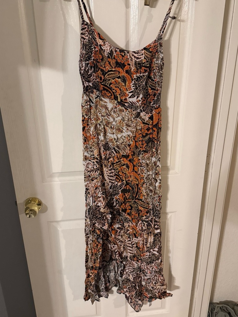 Free People Paisley Maxi Slip Dress in Orange, Black and Cream